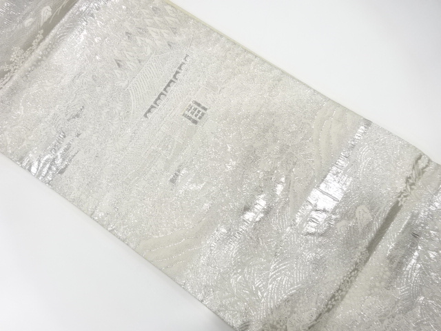 JAPANESE KIMONO / ANTIQUE FUKURO OBI / SILK / PLATINUM FOIL / WOVEN DISTANT MOUNTAINS